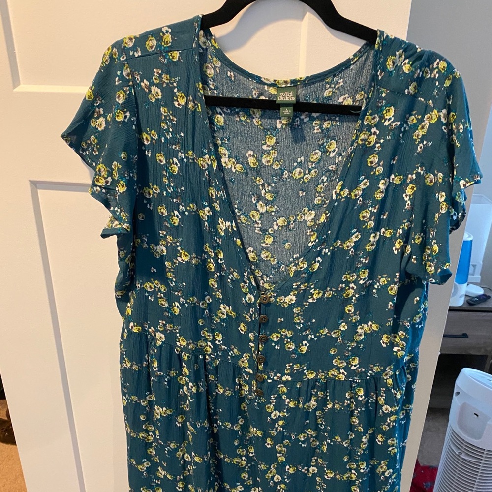 Green and blue floral dress